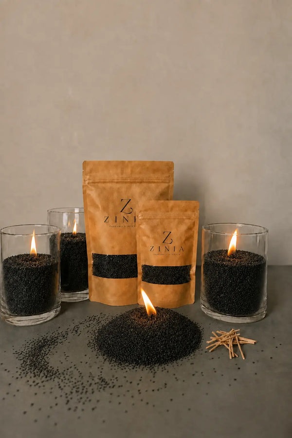 BOUGIE PERLÉE COLORÉE · Cire Sable — Mèches incluses