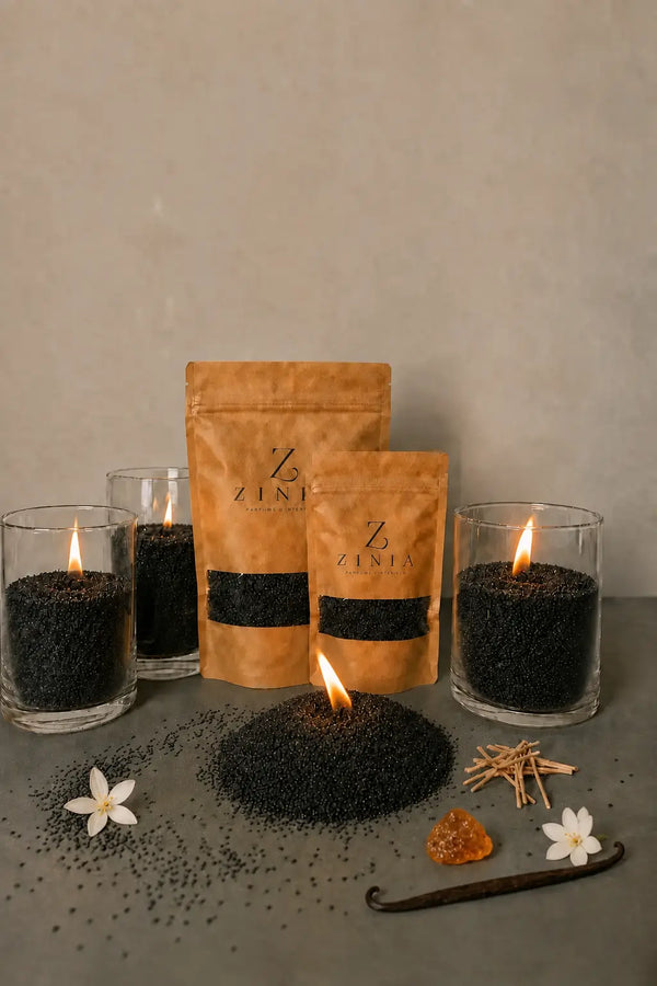 BOUGIE PERLÉE PARFUMÉE · Cire Sable — Mèches & Concentré inclus